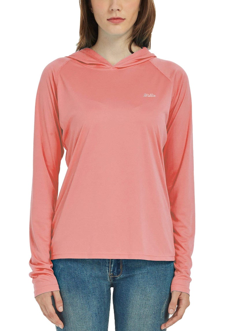 Willit Women's UPF 50+ Sun Protection Hoodie SPF Shirt Long Sleeve Hiking Fishing Outdoor Shirt Lightweight Hoodie Pink L - Image 3